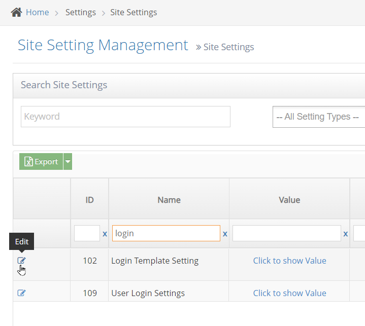 Click Edit to edit the settings
